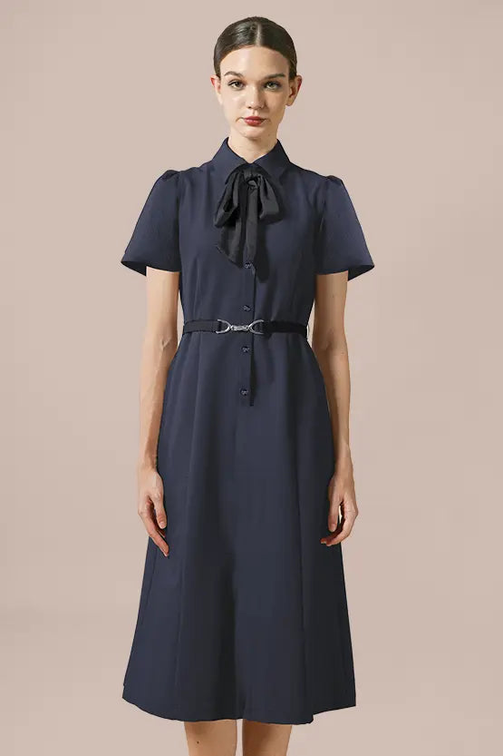 Stretch Sucker: Stretch Seersucker Bow-Tie Shirt Dress
