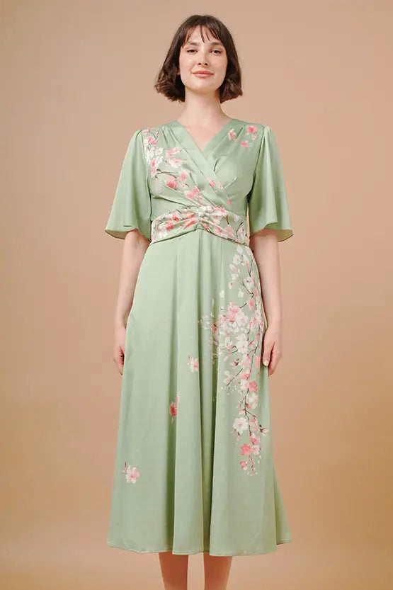 Stretch Georgette SAKURA Flare Dress with Bell Sleeves