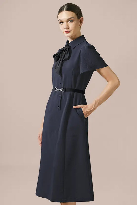 Stretch Sucker: Stretch Seersucker Bow-Tie Shirt Dress