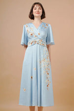 Stretch Georgette SAKURA Flare Dress with Bell Sleeves