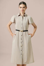 Beige x Black Bowtie Shirt Dress