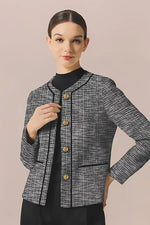 Stretch Lame Tweed: No-Collar Short Jacket