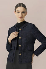 Stretch Lame Tweed: No-Collar Short Jacket