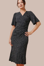 Stretch Jersey: Navy Dot Gathered Dress