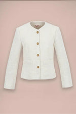 Stretch Lame Tweed: No-Collar Short Jacket