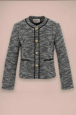 Stretch Lame Tweed: No-Collar Short Jacket