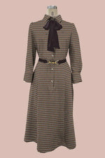 Chiffon Georgette: Monogram Brown Shirt Dress With Bowtie