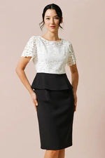 Stretch Lace: White Lace X Black Peplum Docking Dress