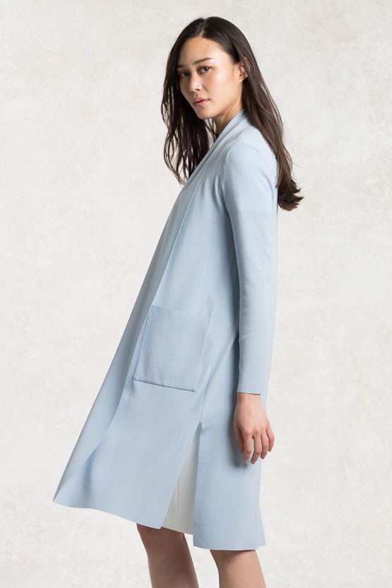 Baby Blue Kanazawa Washable Cardigan With Side Slits