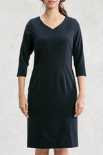 Double Jersey: Double Jersey Navy V-Neck I-Line Dress