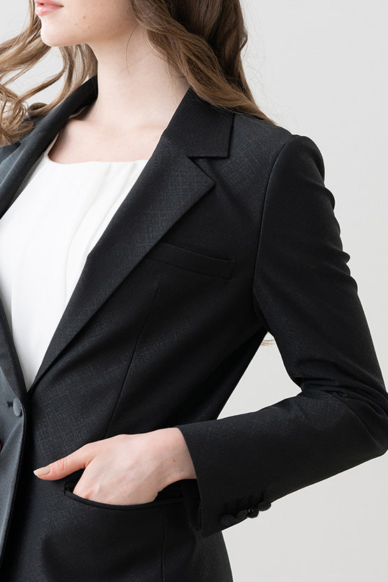 Stretch Jacquard: Black Geo Jacquard Stretch Blazer Jacket
