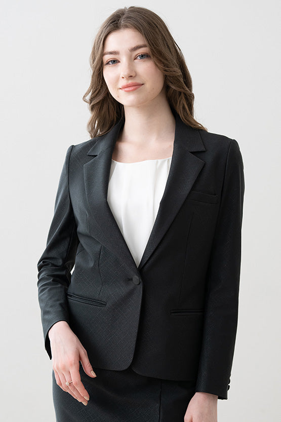 Stretch Jacquard: Black Geo Jacquard Stretch Blazer Jacket