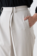 All-Season Material: Smart Stretch Grey-Beige Wrap-Tuck Pants