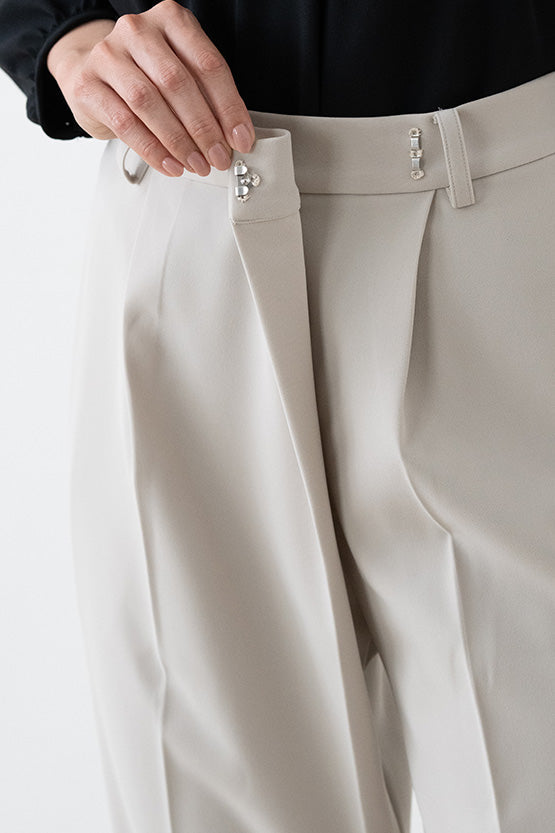 All-Season Material: Smart Stretch Grey-Beige Wrap-Tuck Pants