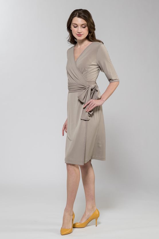 Beige Dot Trimming Dress