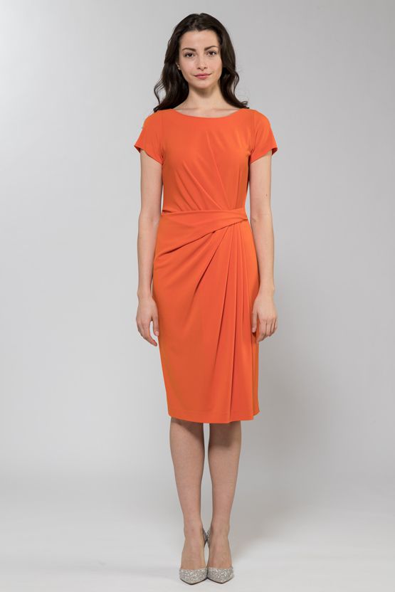 Italian Orange Short Sleeve Drape Dress