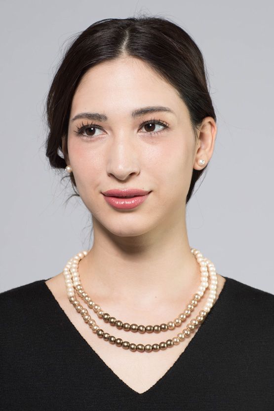 Classical Gold Lightweight Wood Pearl Double Strand Necklace