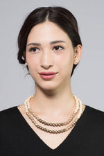 Classical Gold Lightweight Wood Pearl Double Strand Necklace