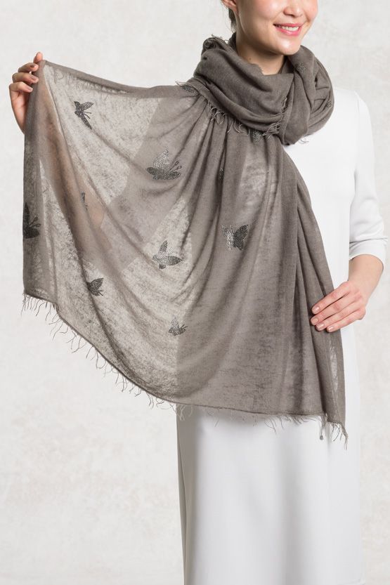 Mouse Grey Cashmere Butterfly Scarf