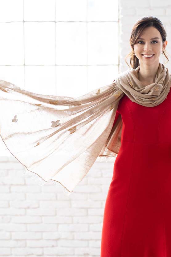 Camel Cashmere Butterfly Scarf