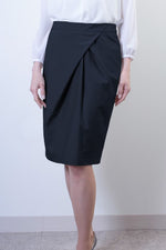 Stretch Jacquard: Stretch Jacquard Navy Design Tuck Skirt