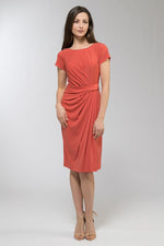 Pink Grapefruit Short Sleeve Draped Dress