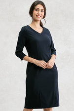 Double Jersey: Double Jersey Navy V-Neck I-Line Dress