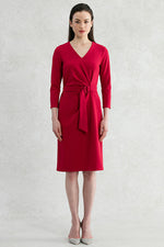 Double Jersey: Red V-Neck Daily Dress