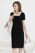 Washable Knit: Black Tacking Knit Dress