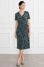 Chocolate Mint Leaf V-Neck Daily Dress