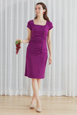 Grape Square Neck Side Gather Dress