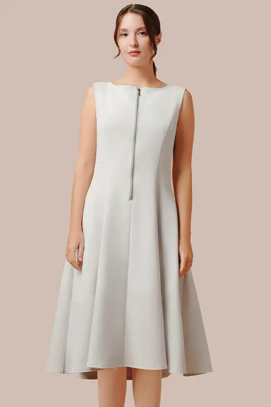Sleeveless light grey A-line midi dress