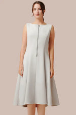 Sleeveless light grey A-line midi dress