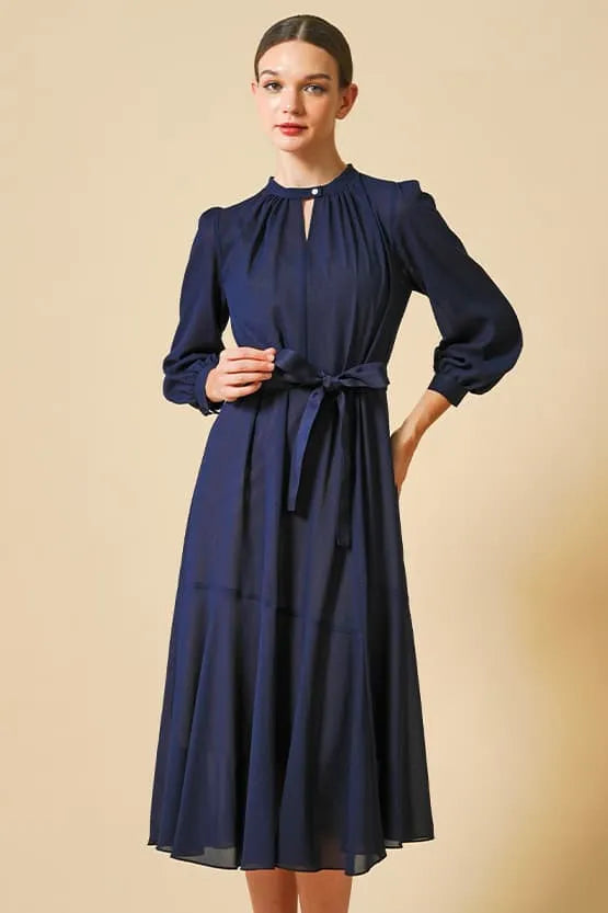 Stretch Chiffon: Navy Long Mermaid Dress