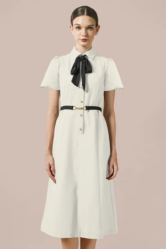 Stretch Sucker: Stretch Seersucker Bow-Tie Shirt Dress