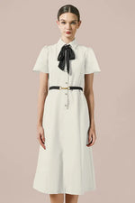 Stretch Sucker: Stretch Seersucker Bow-Tie Shirt Dress