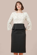 Space Material x Lace: White X Black Lace Peplum Docking Dress