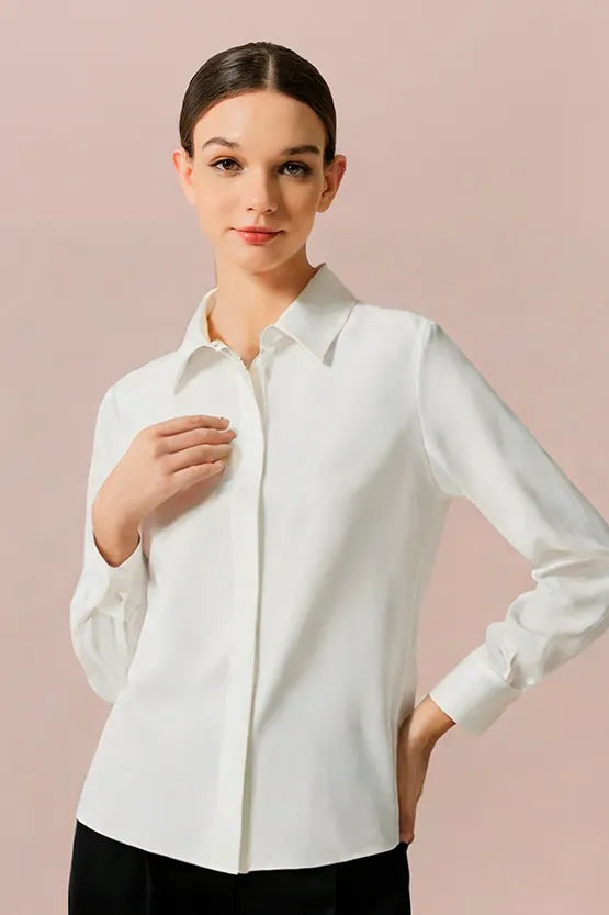 Anti-See-Through Stretch: White Front Fly Shirt