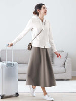 Long Length: Taupe Ribbed Flared Long Dress