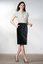 Cotton-Blend Gray And Navy Shell-Print Short-Sleeved Dress