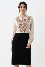 Stretch Satin x Smart Stretch: Champagne Gold x Black Satin Frill Dress