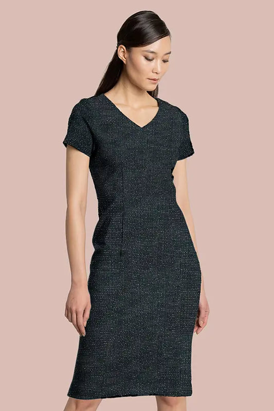 Stretch Lame Tweed: V-Neck I-Line Dress