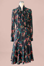 Stretch Chiffon: Black Garden Mermaid Dress With Tie