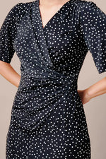 Stretch Jersey: Navy Dot Gathered Dress