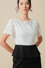 Stretch Lace: White Lace X Black Peplum Docking Dress