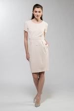 Shell Pink 3D Lightweight Stretch Dress, a soft pink, flowing dress with a subtle texture.