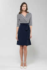 Navy Cubic Border Cotton Wrap Dress