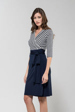 Navy Cubic Border Cotton Wrap Dress