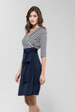 Navy Cubic Border Cotton Wrap Dress