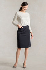 Wool Blend Double Face: Navy Wrap Skirt